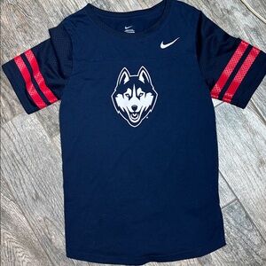 Nike UCONN Huskies Dark Blue top with Red Accents on sleeves